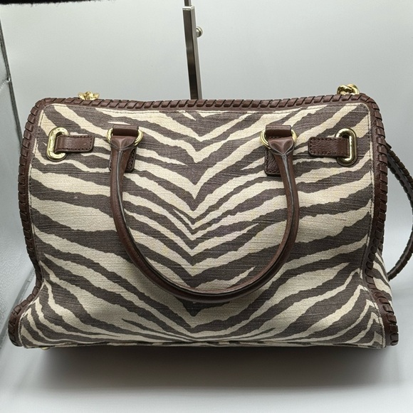 MICHAEL KORS HAMILTON ZEBRA PRINT BROWN IVORY EW LARGE SATCHEL NWT RETAIL $368 - Picture 2 of 11